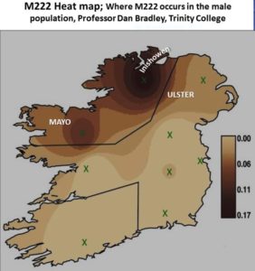 Fig 1 - Distribution of M222 DNA in Ireland 